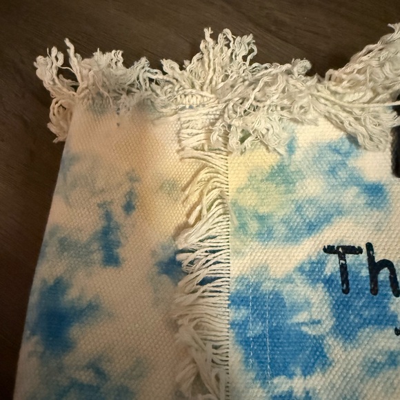 Blue and White Fringed Saint Barth Tote Bag - Picture 3 of 5